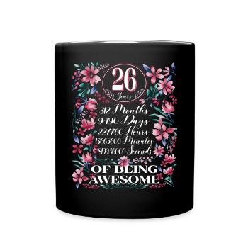 26 Years, Months Floral Women's 26th Birthday - Full Colour Mug - black - Front