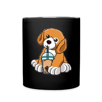 Kawaii Bubble Tea Hund - Tasse einfarbig - Schwarz - Vorne