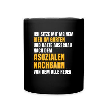 Bier Nachbarschaft Nachbar Nachbarn - Tasse einfarbig - Schwarz - Vorne