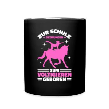Mädchen Reiten Voltigieren Pferdesport Pferd - Tasse einfarbig - Schwarz - Vorne