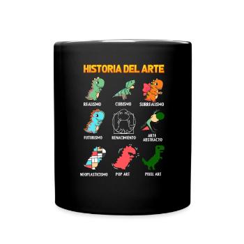 Kunstgeschichte mit Dinosauriern - Tasse einfarbig - Schwarz - Vorne