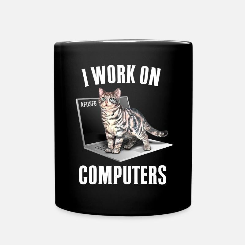 Lavorare con computer e gatti inglese - Tazza monocolore - nero