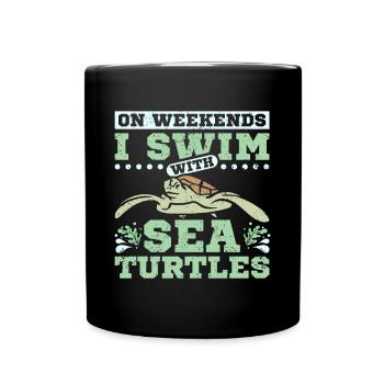 Je nage avec les tortues de mer - Mug uni - noir - Devant