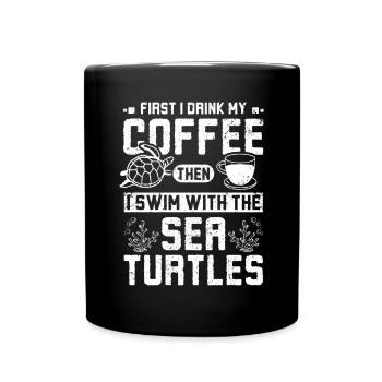 Café et baignade avec les tortues de mer - Mug uni - noir - Devant