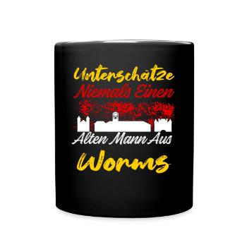 Unterschätze Niemals Einen Alten Mann Aus Worms - Tasse einfarbig - Schwarz - Vorne