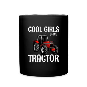 Cool girls driving tractor farmer - Full Colour Mug - black - Front