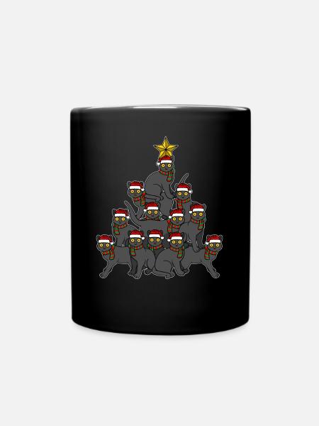 Katzen Weihnachtsbaum - Tasse einfarbig - Schwarz