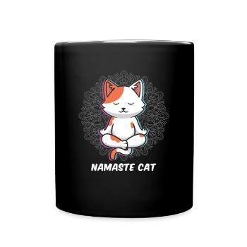 Namaste Katzen Yoga - Tasse einfarbig - Schwarz - Vorne