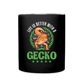 Life is better with a Gecko Leopard gecko - Full Colour Mug - black - Front