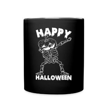 Halloween Dabbing Squelette avec citrouille - Mug uni - noir - Devant