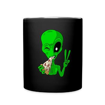 Alien mange de la pizza - Mug uni - noir - Devant