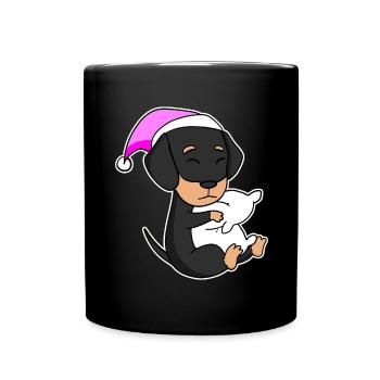Hund Hunderasse Dackel - Tasse einfarbig - Schwarz - Vorne
