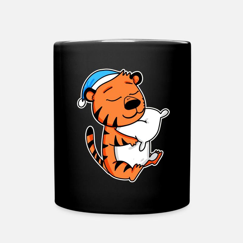 Tigre avec oreiller et bonnet de couchage - Mug uni - noir