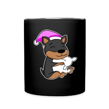 Chien Nain Pinscher avec oreiller et bonnet de couchage - Mug uni - noir - Devant