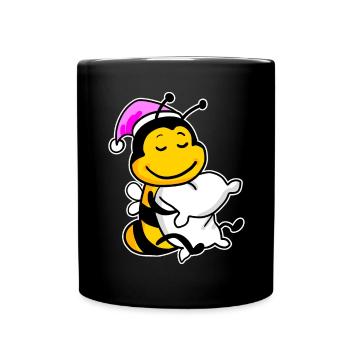 Bee with pillow and sleeping cap - Full Colour Mug - black - Front