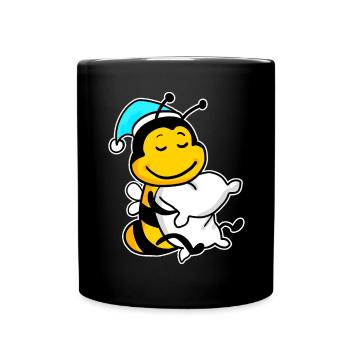 Bee with pillow and sleeping cap - Full Colour Mug - black - Front