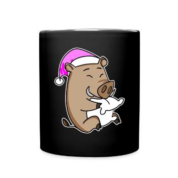 Sanglier avec oreiller et bonnet de couchage - Mug uni - noir - Devant