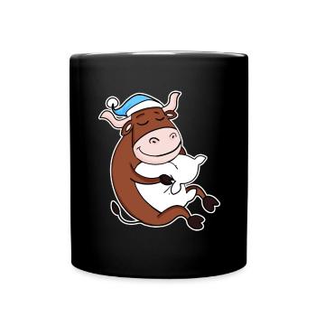 Ochse mit Kissen und Schlafmütze - Tasse einfarbig - Schwarz - Vorne