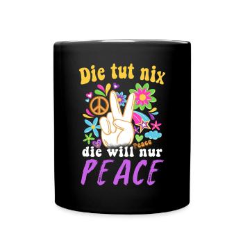 Hippie Tshirt Peace Bewegung Woodstock Boho Groove - Tasse einfarbig - Schwarz - Vorne