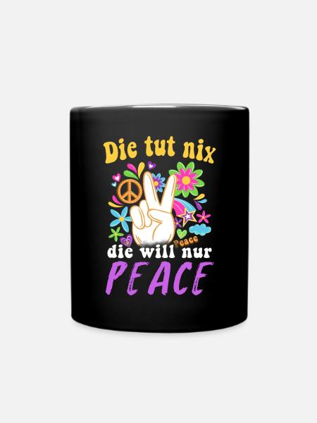 Hippie Tshirt Peace Bewegung Woodstock Boho Groove - Tasse einfarbig - Schwarz