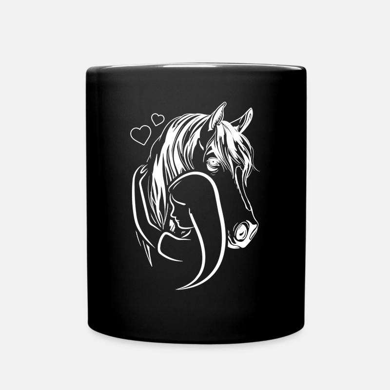 Reiterin Pferde Mädchen Lineart Pferd - Tasse einfarbig - Schwarz