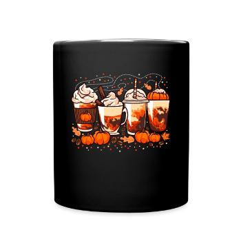 Fall, Halloween Coffee and Pumpkins - Full Colour Mug - black - Front