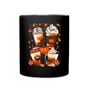 Fall, Halloween Coffee and Pumpkins - Full Colour Mug - black - Front