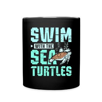 Swim with the sea turtles - Full Colour Mug - black - Front