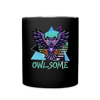 Owlsome Owl Lover Nocturnal Bird Owl Whisperer - Full Colour Mug - black - Front