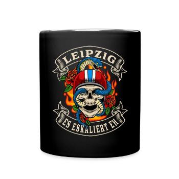 Leipzig Biker Geschenk es eskaliert eh Leipzig - Tasse einfarbig - Schwarz - Vorne