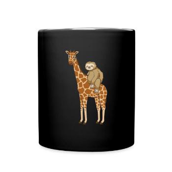 Sloth sits on giraffe - Full Colour Mug - black - Front