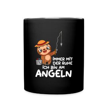 Immer mit der Ruhe ich bin am Angeln Faultier - Tasse einfarbig - Schwarz - Vorne