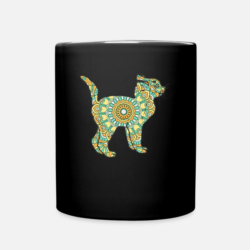 Mandala Katze Geometrie Muster - Tasse einfarbig - Schwarz