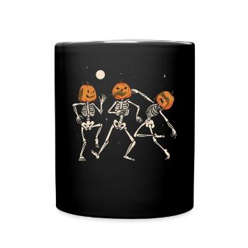 Dancing Skeletons Pumpkin Heads Halloween Costume - Full Colour Mug - black - Front