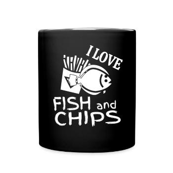 I like breaded fish, fries. Fish and chips - Full Colour Mug - black - Front