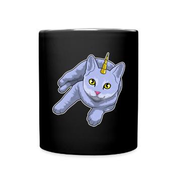 Katze Einhorn - Tasse einfarbig - Schwarz - Vorne