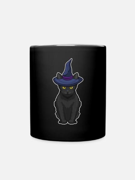 Katze Halloween Hexe - Tasse einfarbig - Schwarz