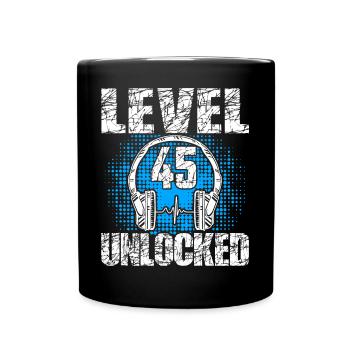 Level 45 Unlocked Birthday Gift 45 Years - Full Colour Mug - black - Front