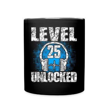 Level 25 Unlocked Geburtstagsgeschenk 25 Jahre - Tasse einfarbig - Schwarz - Vorne