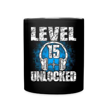 Niveau 15 Cadeau d’anniversaire débloqué 15 ans - Mug uni - noir - Devant