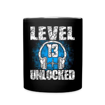 Level 13 Unlocked Birthday Gift 13 years - Full Colour Mug - black - Front
