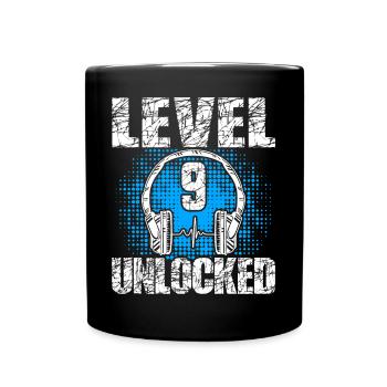 Level 9 Unlocked Birthday Gift 9 Years 9. - Full Colour Mug - black - Front