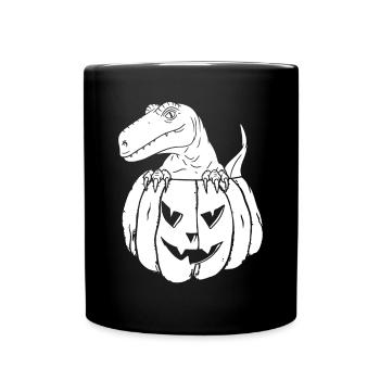 Halloween Pumpkin Dinosaur - Funny Pumpkin Dino - Full Colour Mug - black - Front