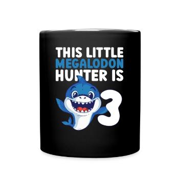 This little megalodon hunter is 3 - - Full Colour Mug - black - Front