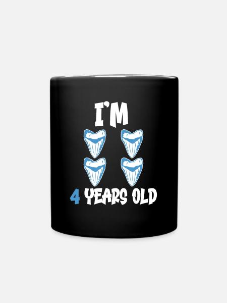 Ich bin 4 Jahre alt - Megalodon-Zahnhai 4. - Tasse einfarbig - Schwarz