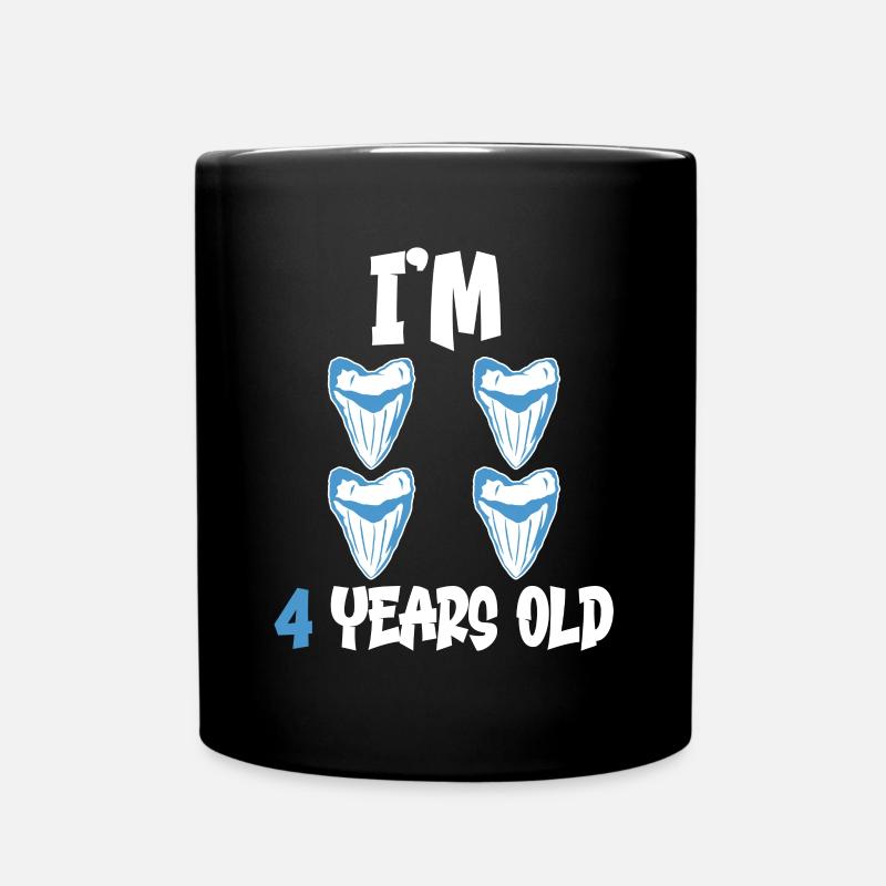 Ich bin 4 Jahre alt - Megalodon-Zahnhai 4. - Tasse einfarbig - Schwarz