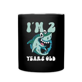 The Little Megalodon Hunter is 2 - Megalodon Shark - Full Colour Mug - black - Front