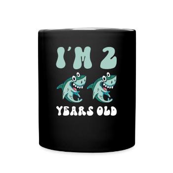The Little Megalodon Hunter is 2 - Megalodon Shark - Full Colour Mug - black - Front