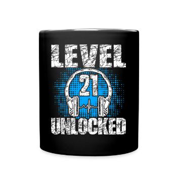 Level 21 Unlocked Birthday Gift 21 Years - Full Colour Mug - black - Front