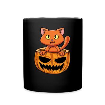 Katze Kürbis - Tasse einfarbig - Schwarz - Vorne
